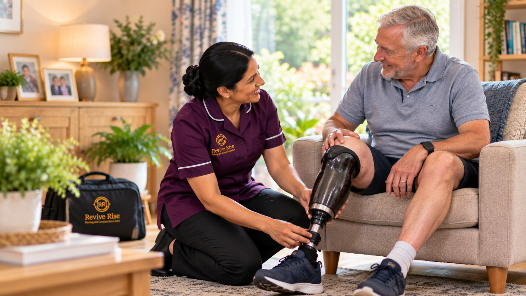 Revive Rise nurse discussing personalised home care with an older adult following amputation